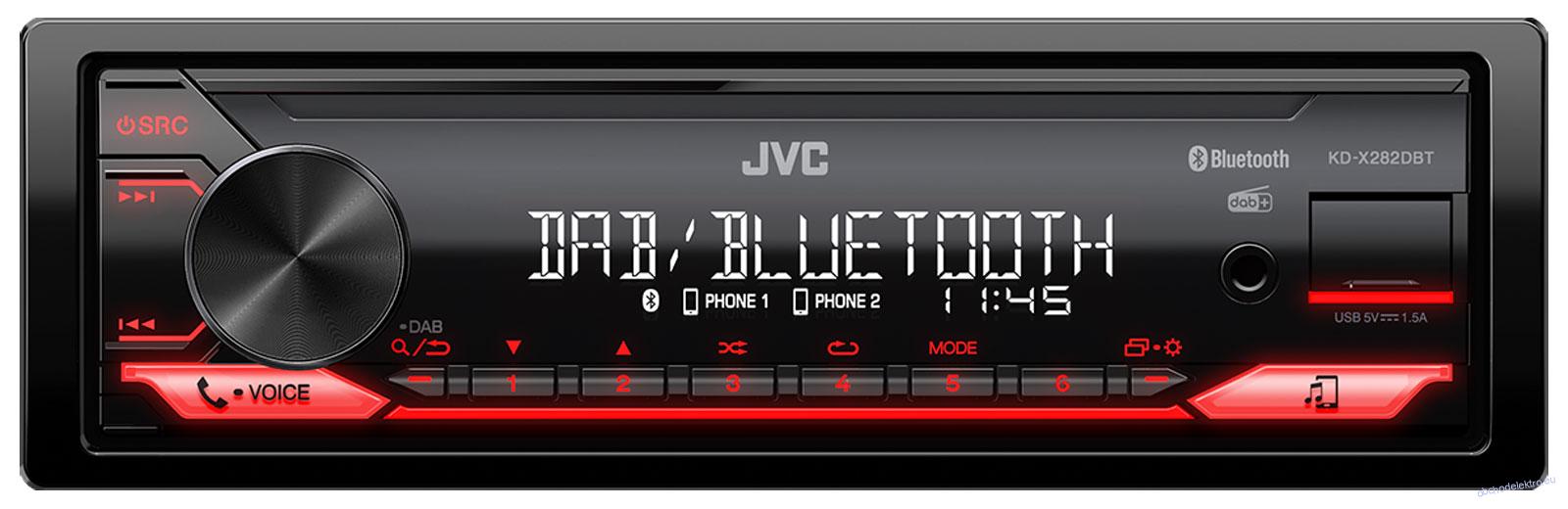 JVC KD-X282DBT - Autorádio s MP3 přehrávačem, DAB, Bluetooth, USB a AUX-IN