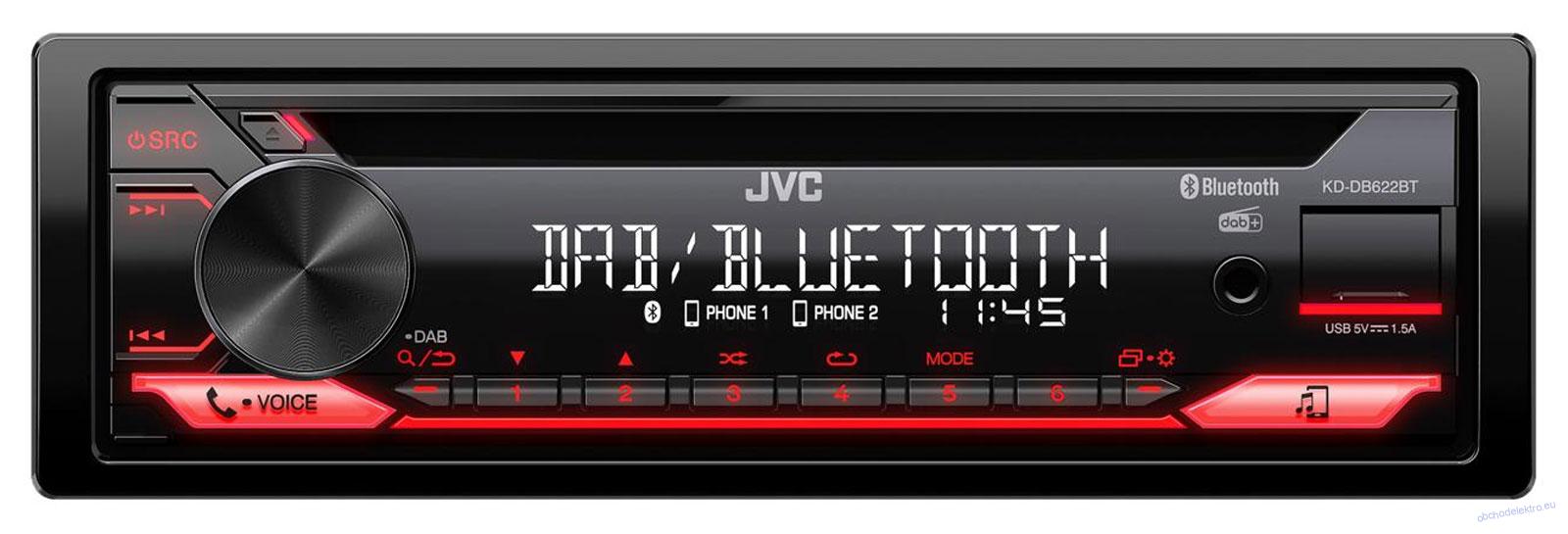 JVC KD-DB622BT - Autorádio s CD/MP3 přehrávačem, DAB, Bluetooth, USB, iPod a AUX-IN