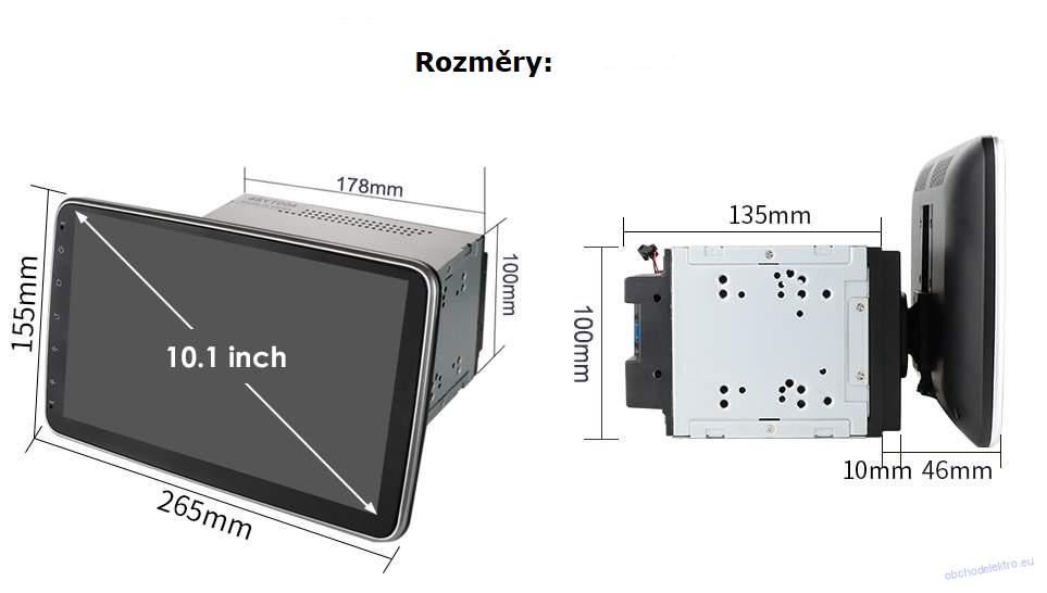 2DIN jednotka 10.1" kloubový monitor, OS Android 12