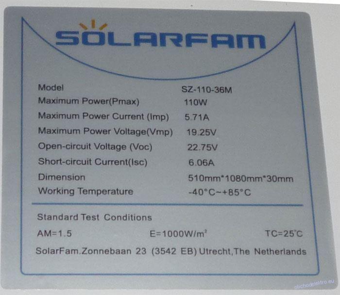Fotovoltaický solární panel 12V/110W, SZ-110-36M,1080x510x30mm,shingle