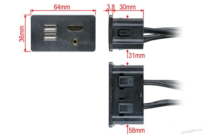 HDMI + 2x USB + JACK zásuvka s kabelem