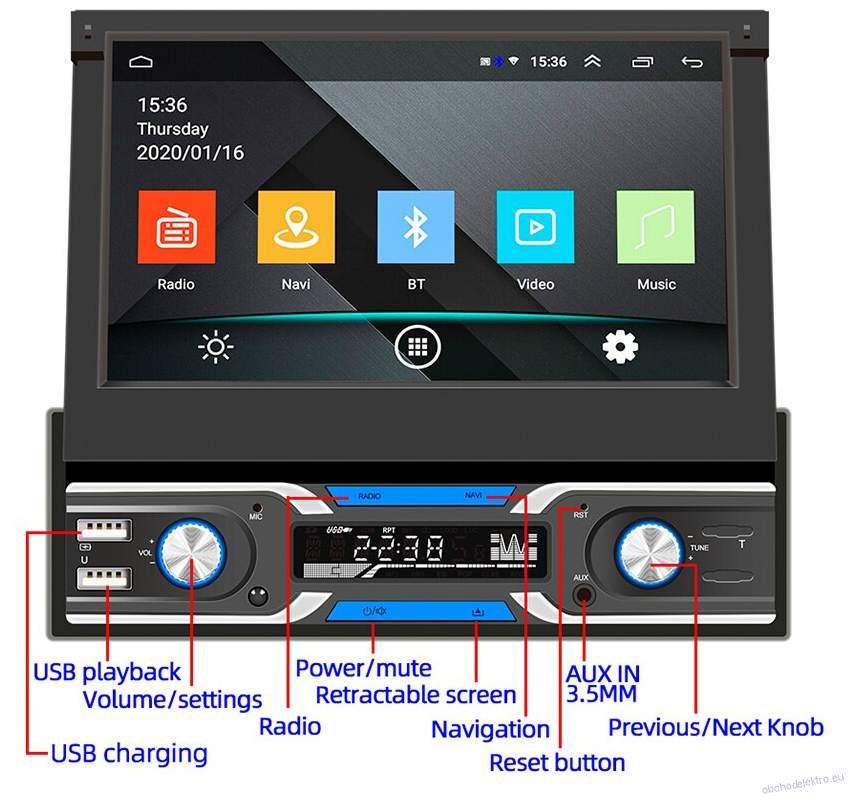 1DIN Android 9.1 Autoradio 7" displej GPS