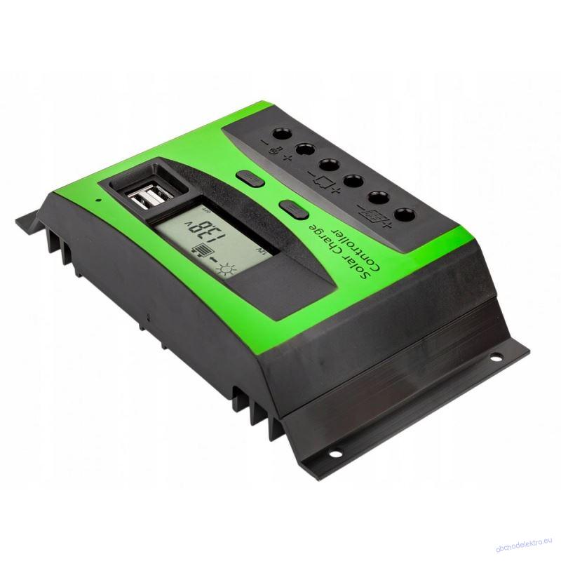 Solární regulátor PWM 12-24V/40A+USB pro Pb baterie, LiFePO4, Li-ion (G912J)