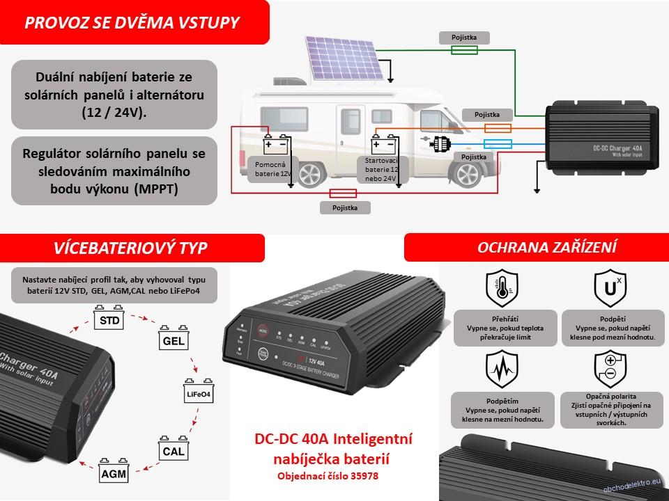 DC-DC 40A Inteligentní nabíječka baterií, solární vstup