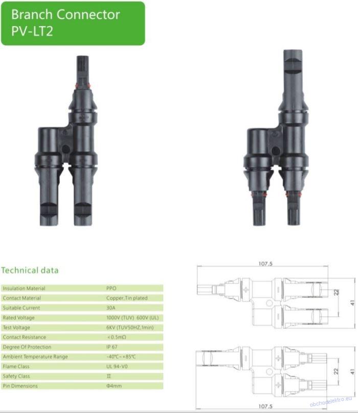 Rozbočení MC-4, 1x zdířka, 2x konektor