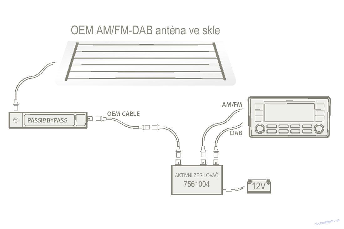 Calearo FM / DAB pasivní bypass AUDI/VW/SEAT/ŠKODA s anténou ve skle