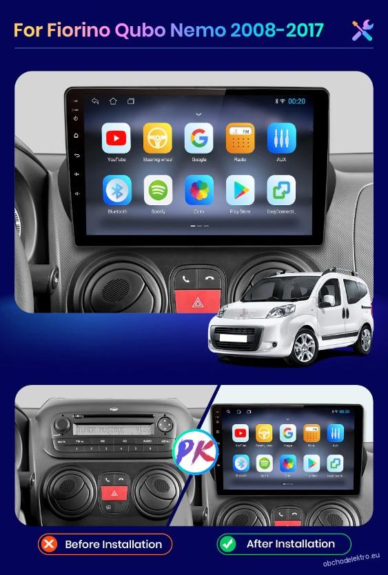 Android 12 GPS navigace FIAT Fiorino Qubo Citroen Nemo 