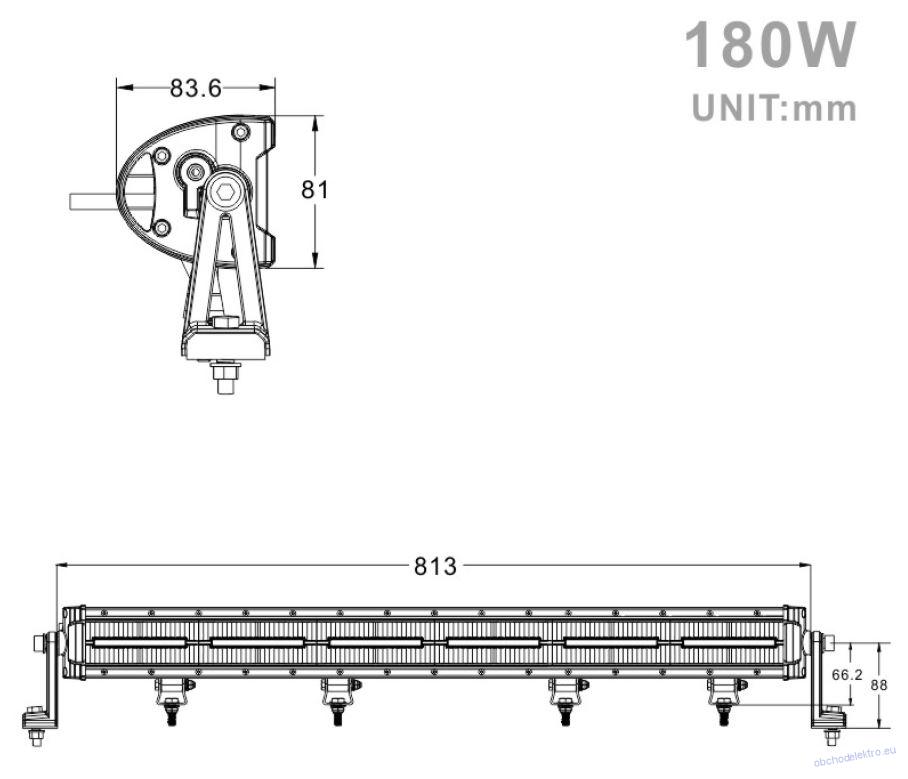 LED rampa s pozičním světlem, 60x3W, 813mm, ECE R10