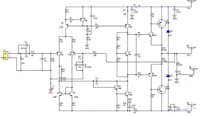 Zesilovač 2x 100W, 2x modul MX50, STAVEBNICE