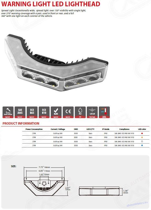 PROFI výstražné LED světlo vnější, červené, 12-24V, ECE R10