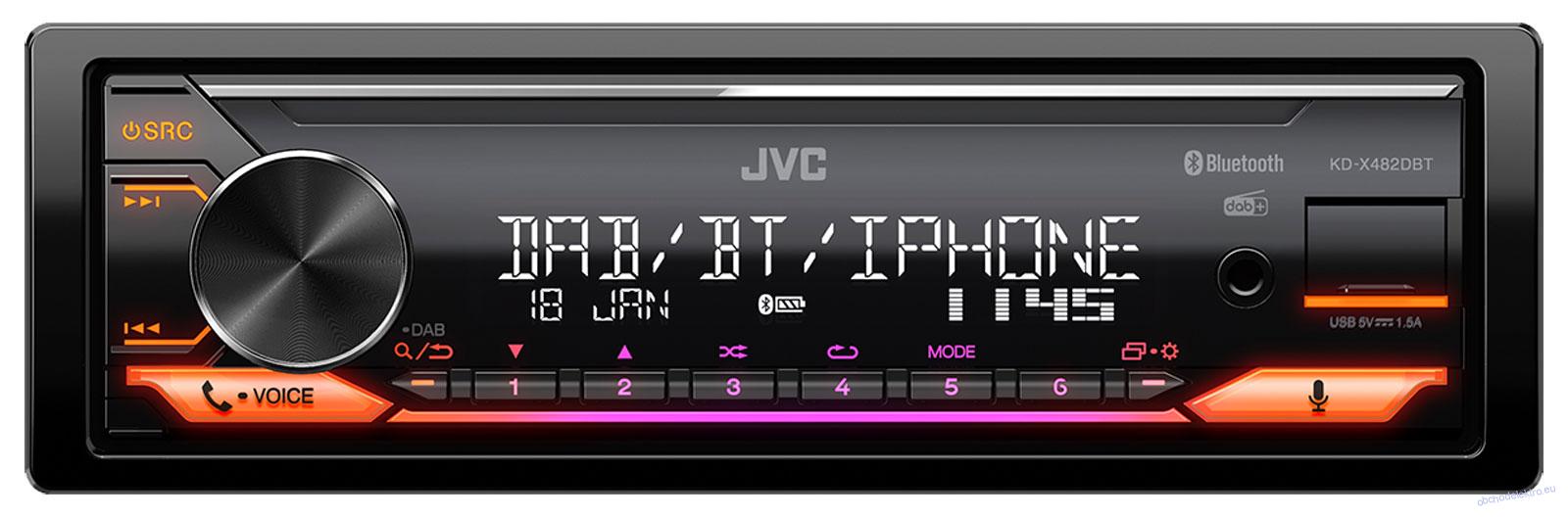 JVC KD-X482DBT - Autorádio s MP3 přehrávačem a Bluetooth / DAB / USB / iPod / AUX-IN