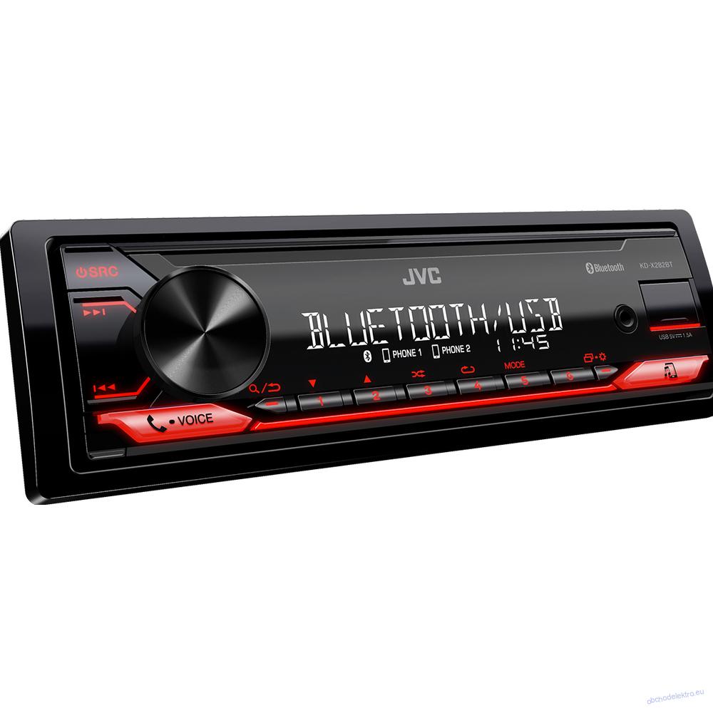 JVC autorádio bez mechaniky/Bluetooth/USB/AUX/červená barva podsvícení,odním.panel