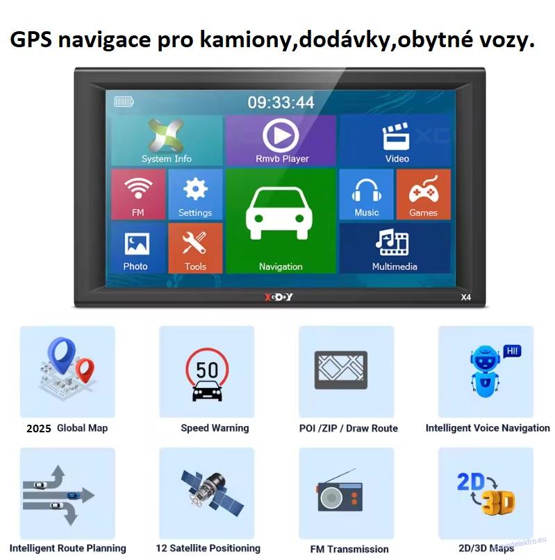 9" GPS navigace XGODY X4 TRUCK do kamionu iGO Primo EU 2025