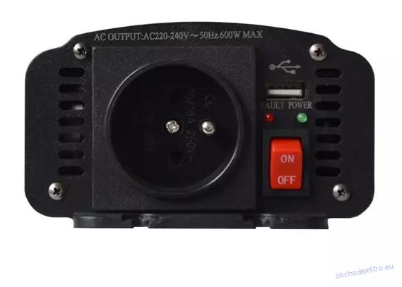 Měnič napětí Geti GPI 612 12V/230V 600W USB