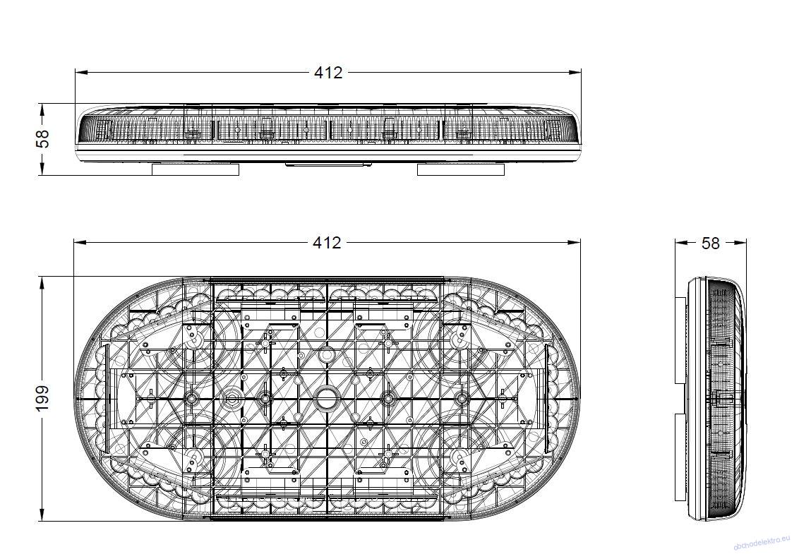 Mini LED rampa, oranžová, 60xLED, 12-24V, 412mm, ECE R65, magnet