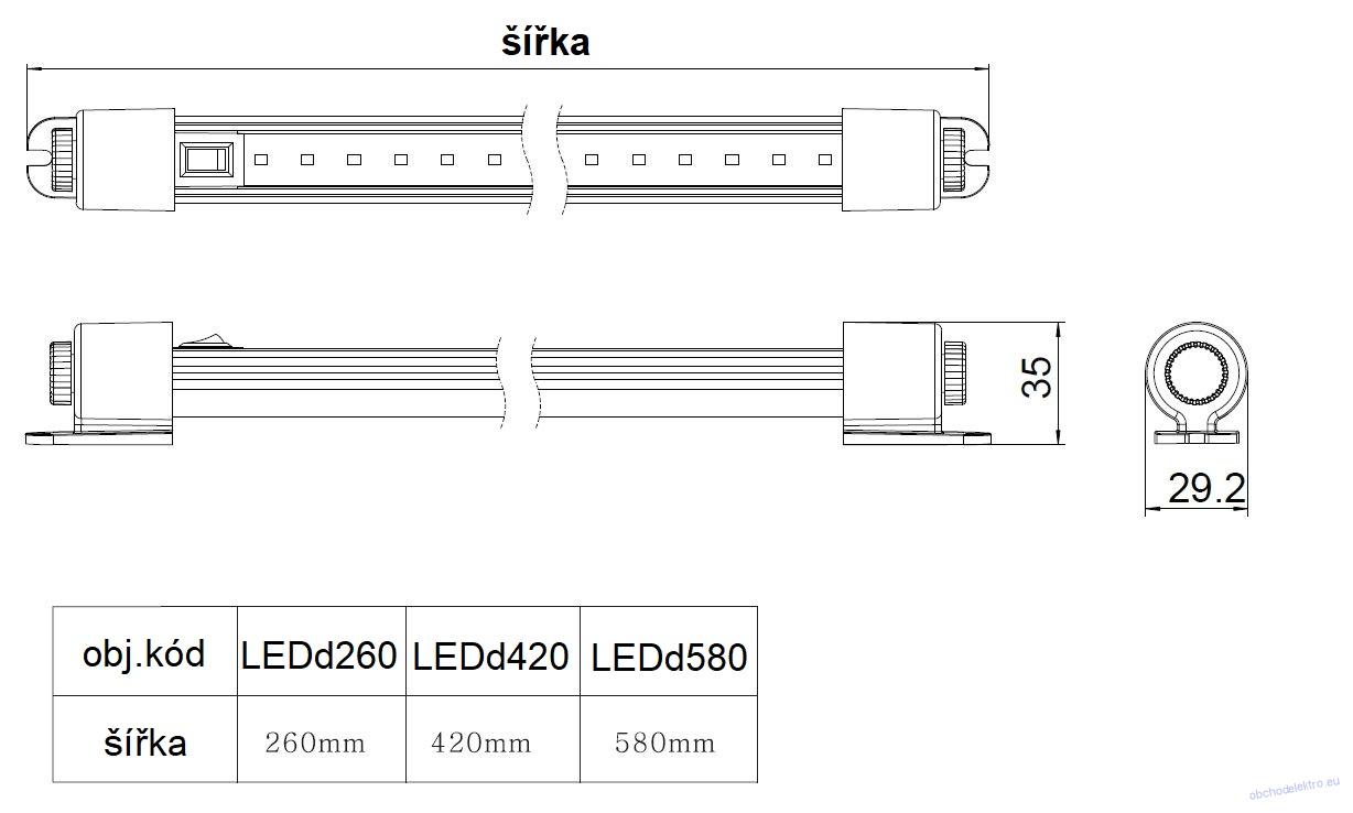 LED osvětlení interiéru,10-30V, 12LED, 260mm, ECE R10