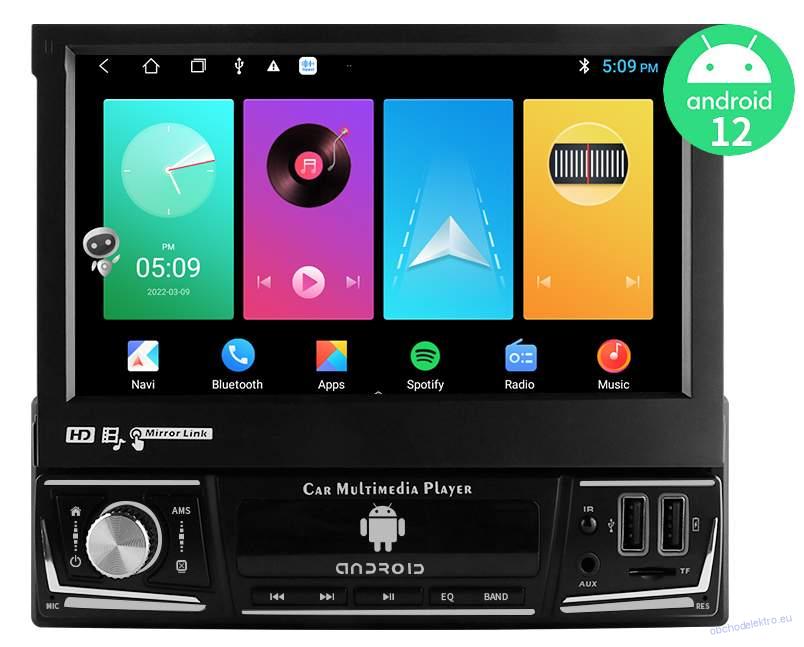 1DIN Android 14 GPS autorádio s výsuvným 7" LCD, CarPlay