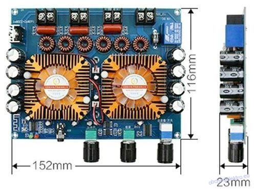 Bluetooth přijímač a zesilovač 2x160W+220W s TDA7498E, modul XH-A128