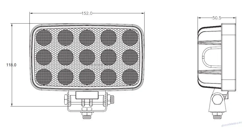 LED světlo obdélníkové, 15x3W, 152x118x50mm, ECE R10