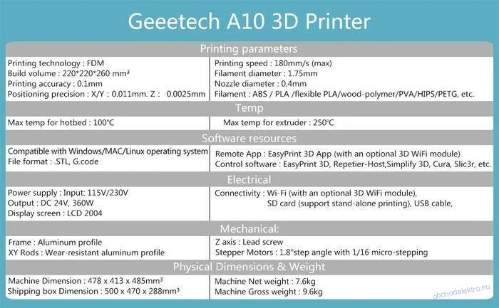 3D tiskárna Geeetech A10