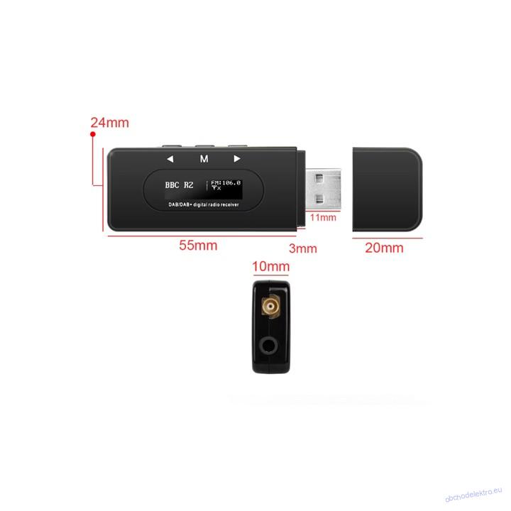 DAB přijímač přes FM modulátor / AUX výstup, napájení USB-A