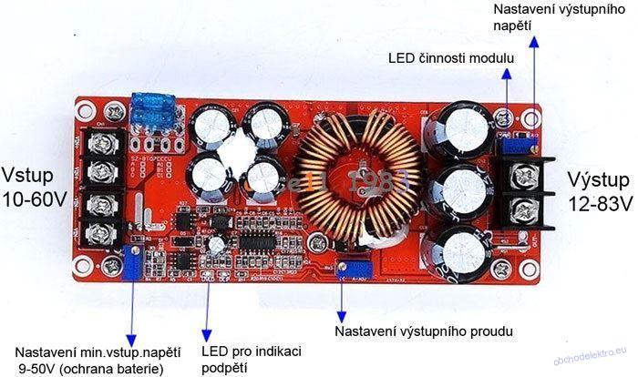 Napájecí modul, step-up měnič CV/CC 1200W /DC-DC nabíječka/