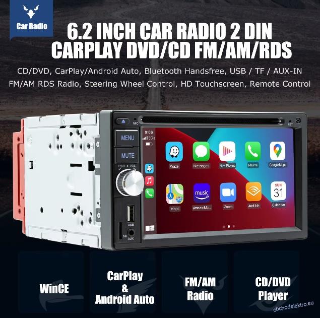 2DIN DVD USB SD BT Carplay Mirrorlink