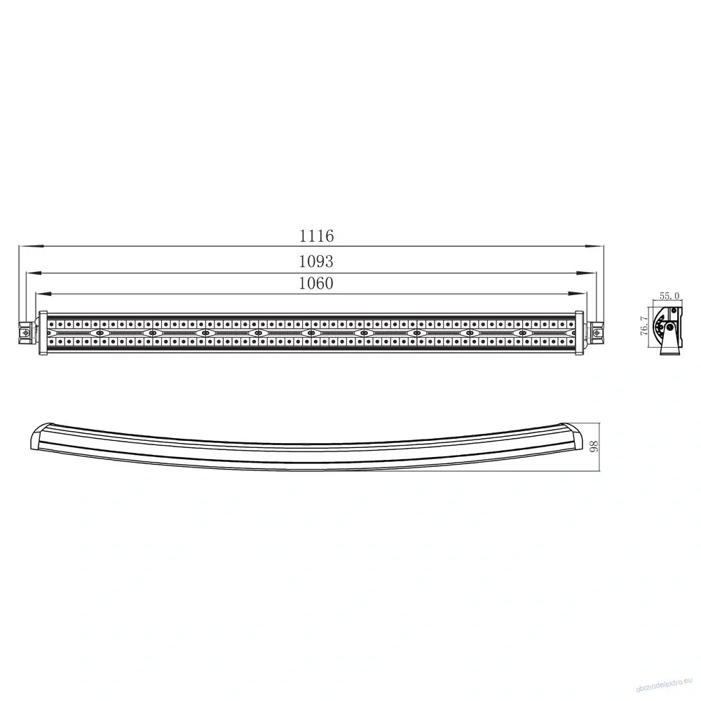 LED rampa prohnutá, 300x3W, 1060mm, ECE R10
