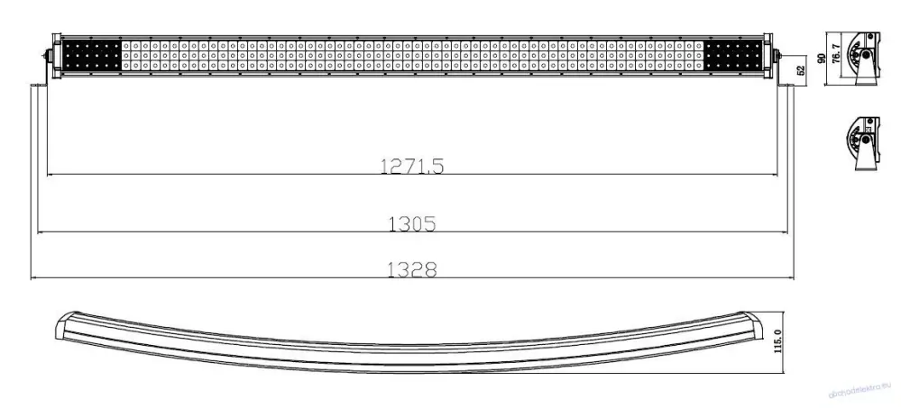 LED rampa prohnutá, 216x3W, 1271mm, ECE R10
