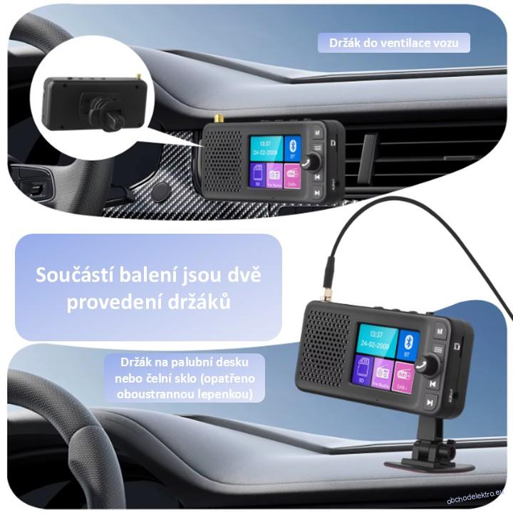 Multifunkční FM + DAB přijímač / Bluetooth HF + přehrávač / micro SD / FM modulátor / akumulátor