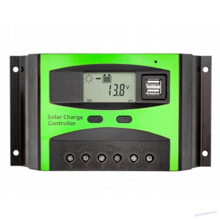 Solární regulátor PWM 12-24V/40A+USB pro Pb baterie, LiFePO4, Li-ion (G912J)