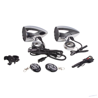 Zvukový systém s reproduktory na motocykl, skútr, ATV s USB, BT, 2 x dálkové ovládání, barva chrom