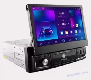1DIN Android 14 GPS autorádio s výsuvným 7" LCD, CarPlay 64GB